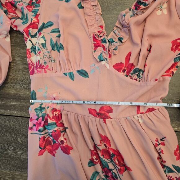 VICI Pink Floral Print Long Sleeve Ruffle & backless Maxi Dress Sz Medium - Picture 9 of 14